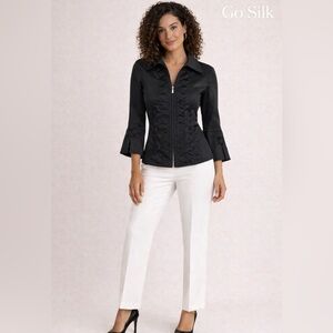Go Silk Black Cotton Stretch Blouse Lace-Up Front Career Top Women’s Medium